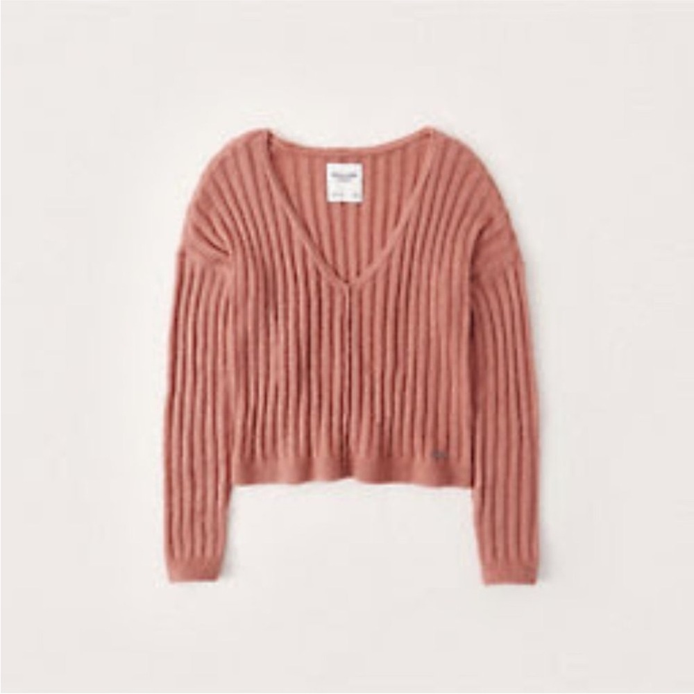 Abercrombie & Fitch, Women's Coral Boxy V-Neck Sweater, Size Large NEW NWT